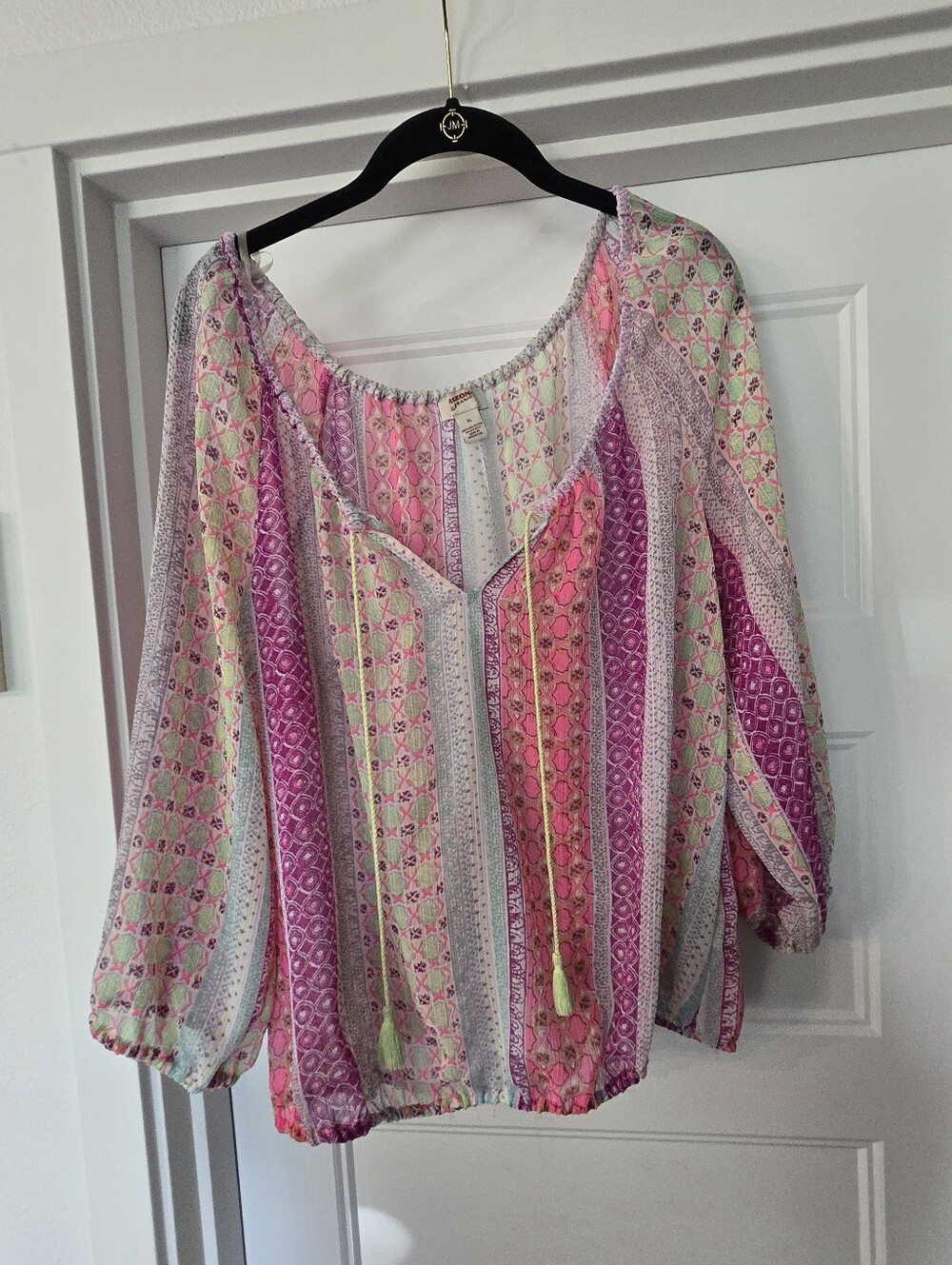 Boho Peasant Blouse in Pink and Purple. Size XL